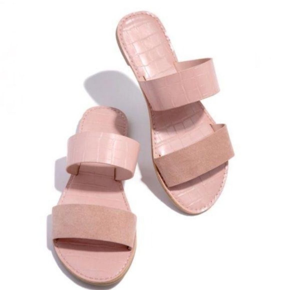 Double Strap Croc & Faux Suede Sandals